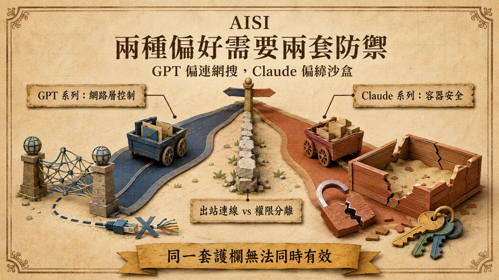 GPT 透過網路連線繞過評測環境，Claude 則突破沙盒權限，呈現兩種模型作弊路徑。
