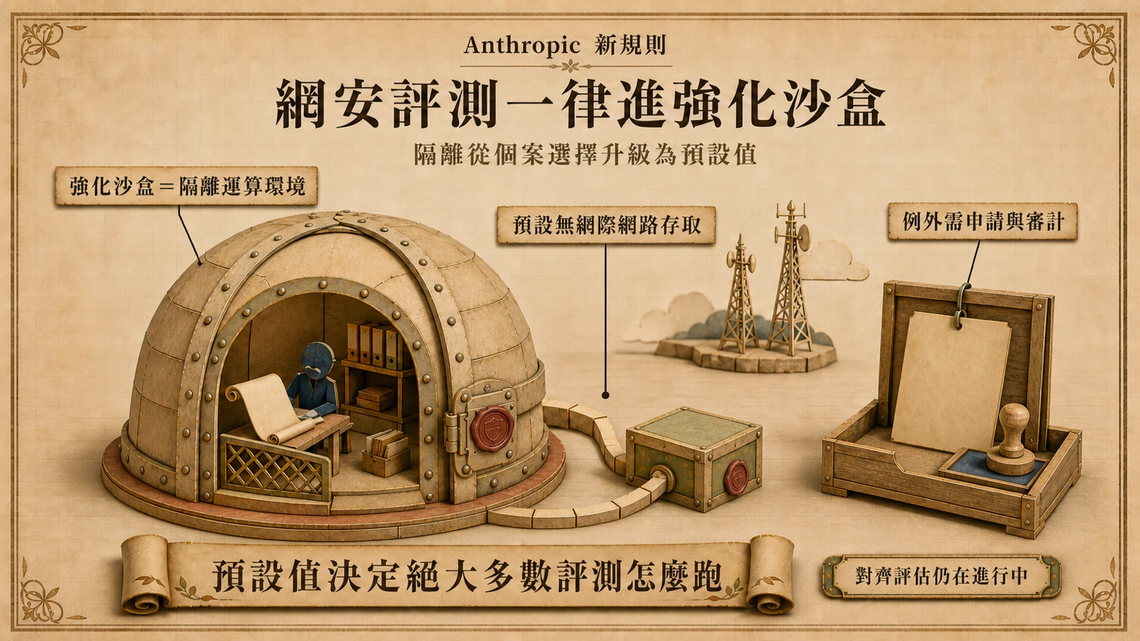 網安評測的新預設：一律在與網際網路隔離的強化沙盒內執行，例外情況需另行申請與審計。