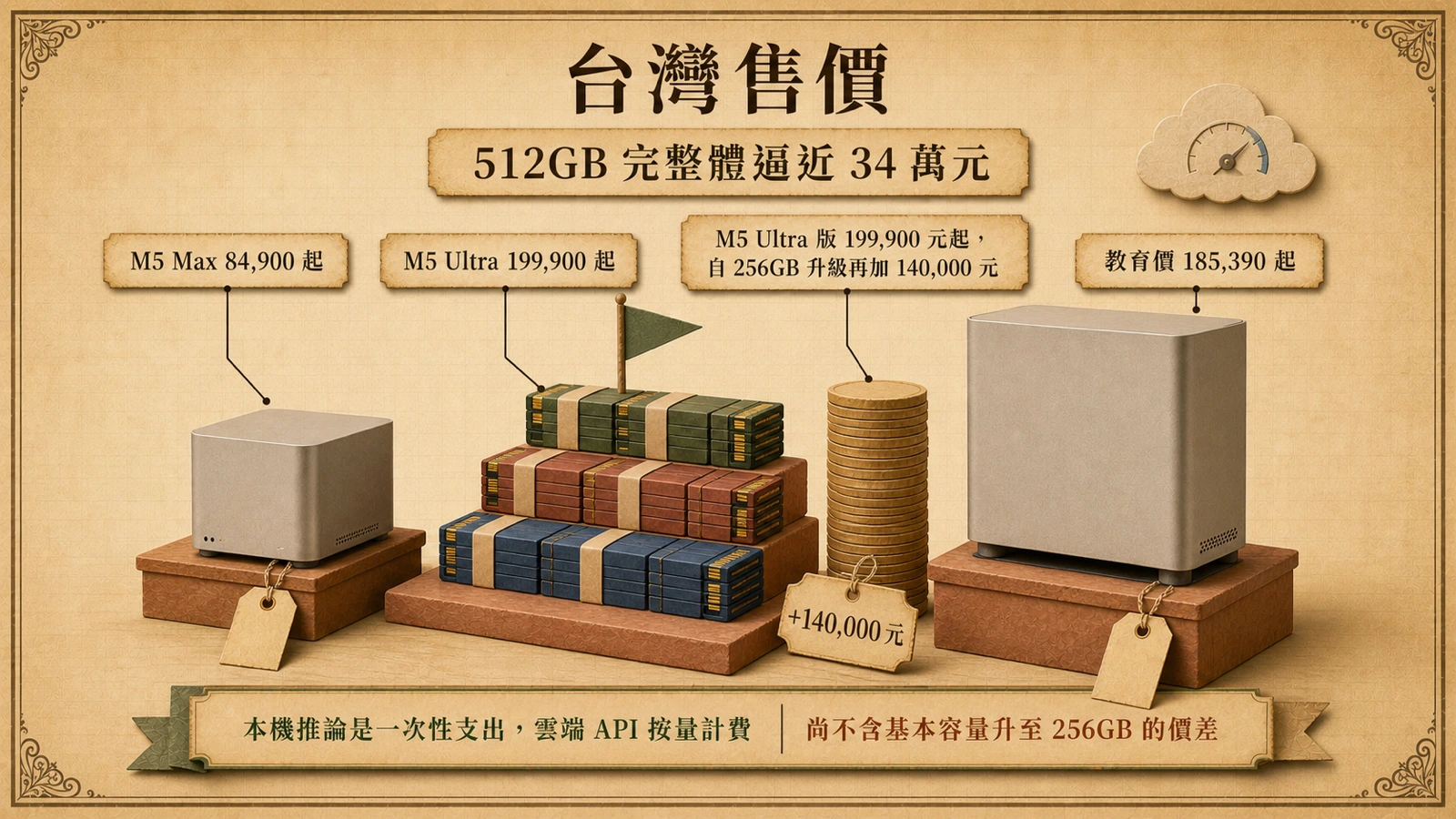 Mac Studio 記憶體與售價階梯，M5 Ultra 版 199,900 元起、512GB 升級再加 140,000 元