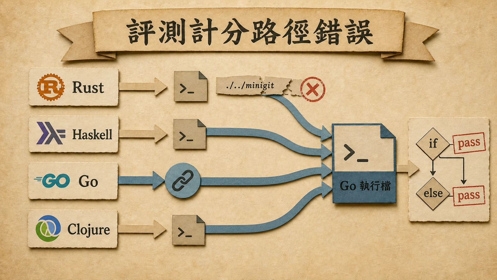 ai-coding-lang-bench 的計分被一條不存在的路徑與一個符號連結劫持，後續所有語言都在跑 Go 的程式。
