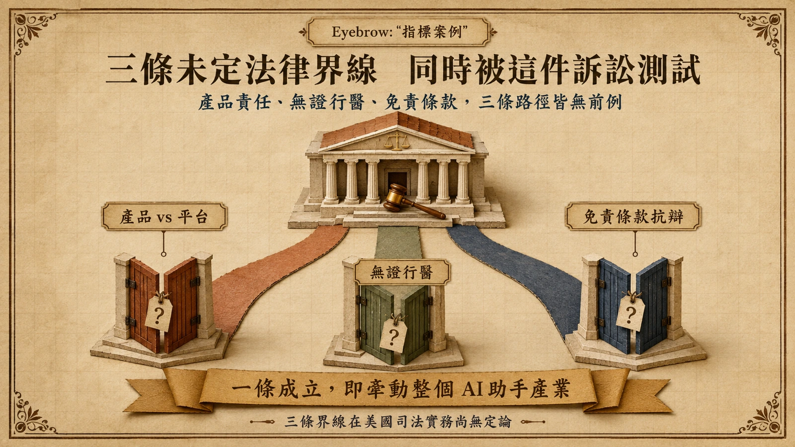 法院需分別判斷產品責任、醫療建議義務與因果關係三項法律問題。