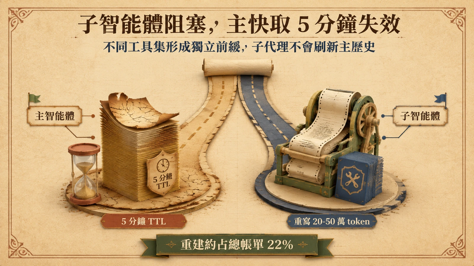 子代理活動不會刷新主代理的提示快取，主快取仍可能因閒置而過期。