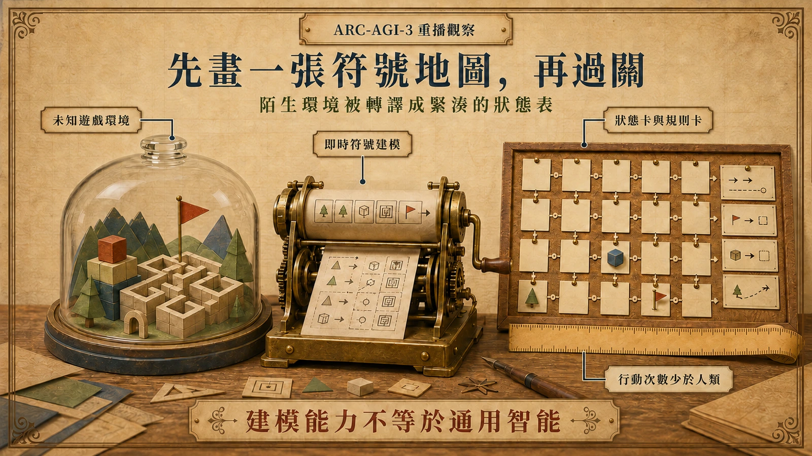 GPT-6 Astra 面對陌生遊戲環境時,先把關卡狀態、物件與規則整理成緊湊的符號狀態表,再依表規劃行動,用更少的動作過關。
