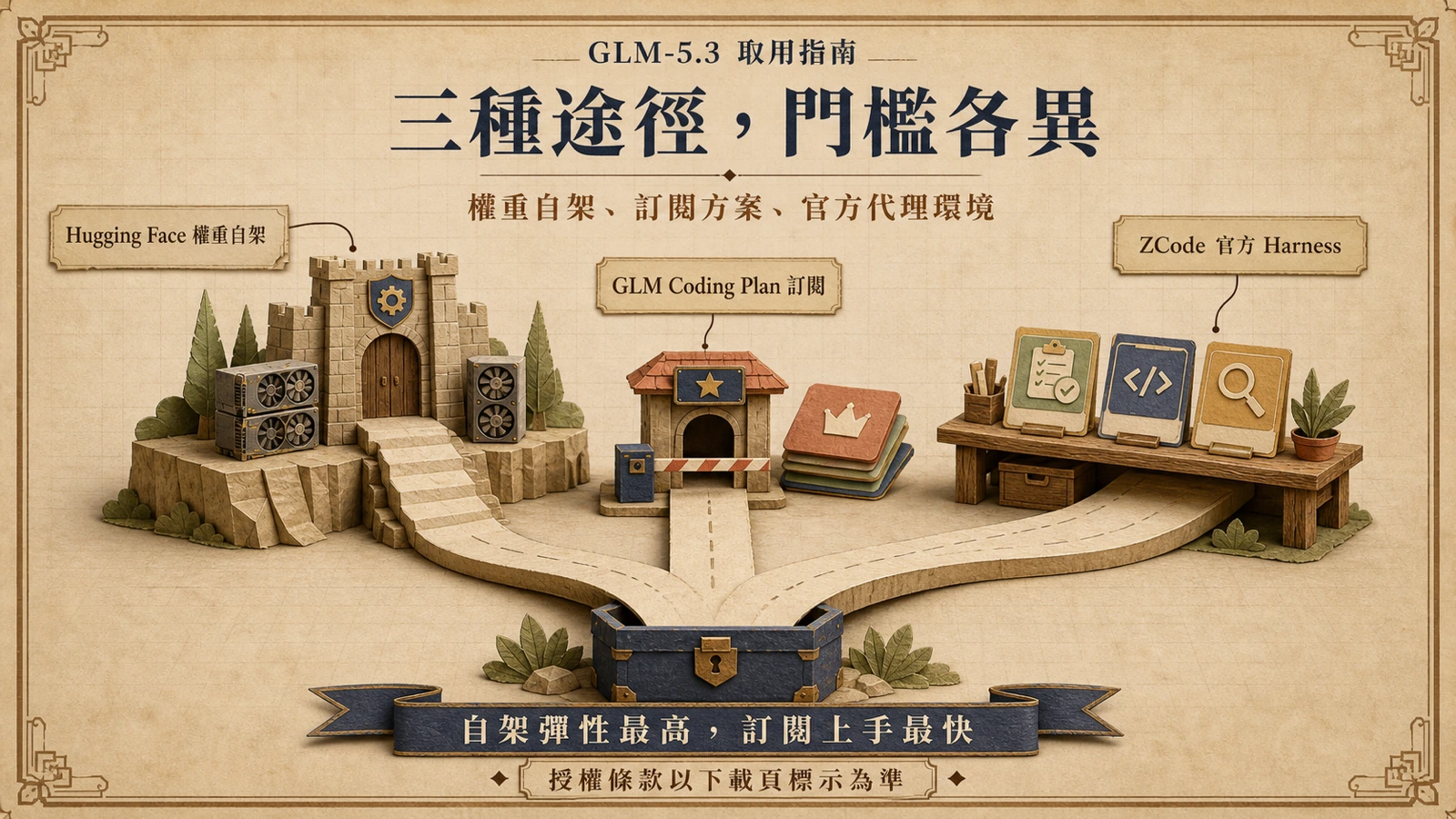 取得 GLM-5.3 的三種途徑:下載權重自架、訂閱 Coding Plan、使用 ZCode 官方環境。