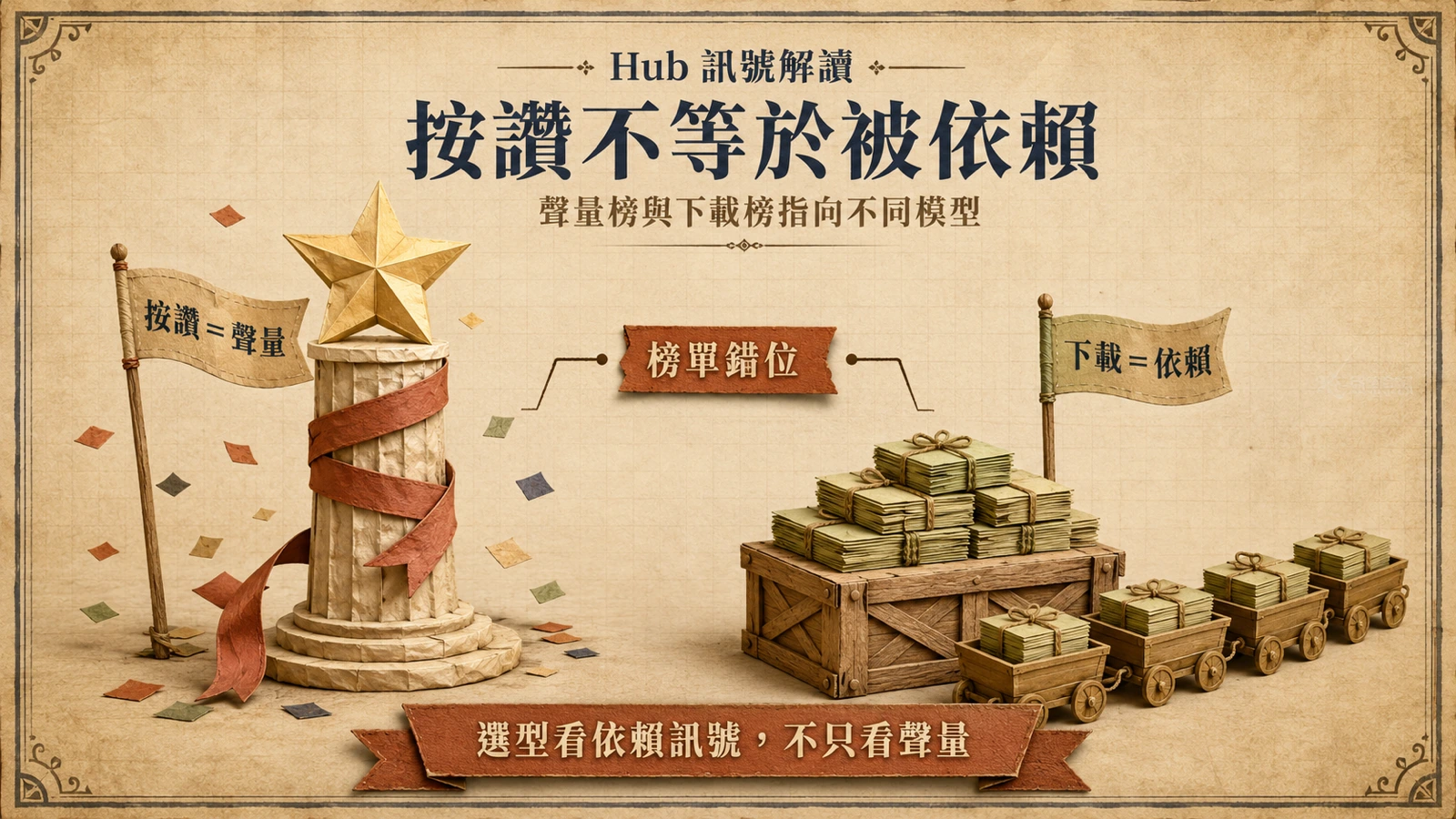 下載量最高的模型與按讚數最高的模型往往是兩批不同的模型,聲量與實際採用出現錯位。