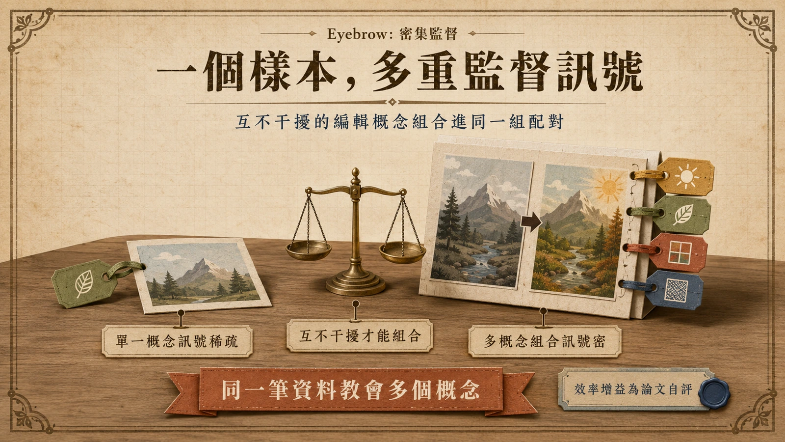 單一編輯配對乘載多個不互相干擾的編輯概念訊號。