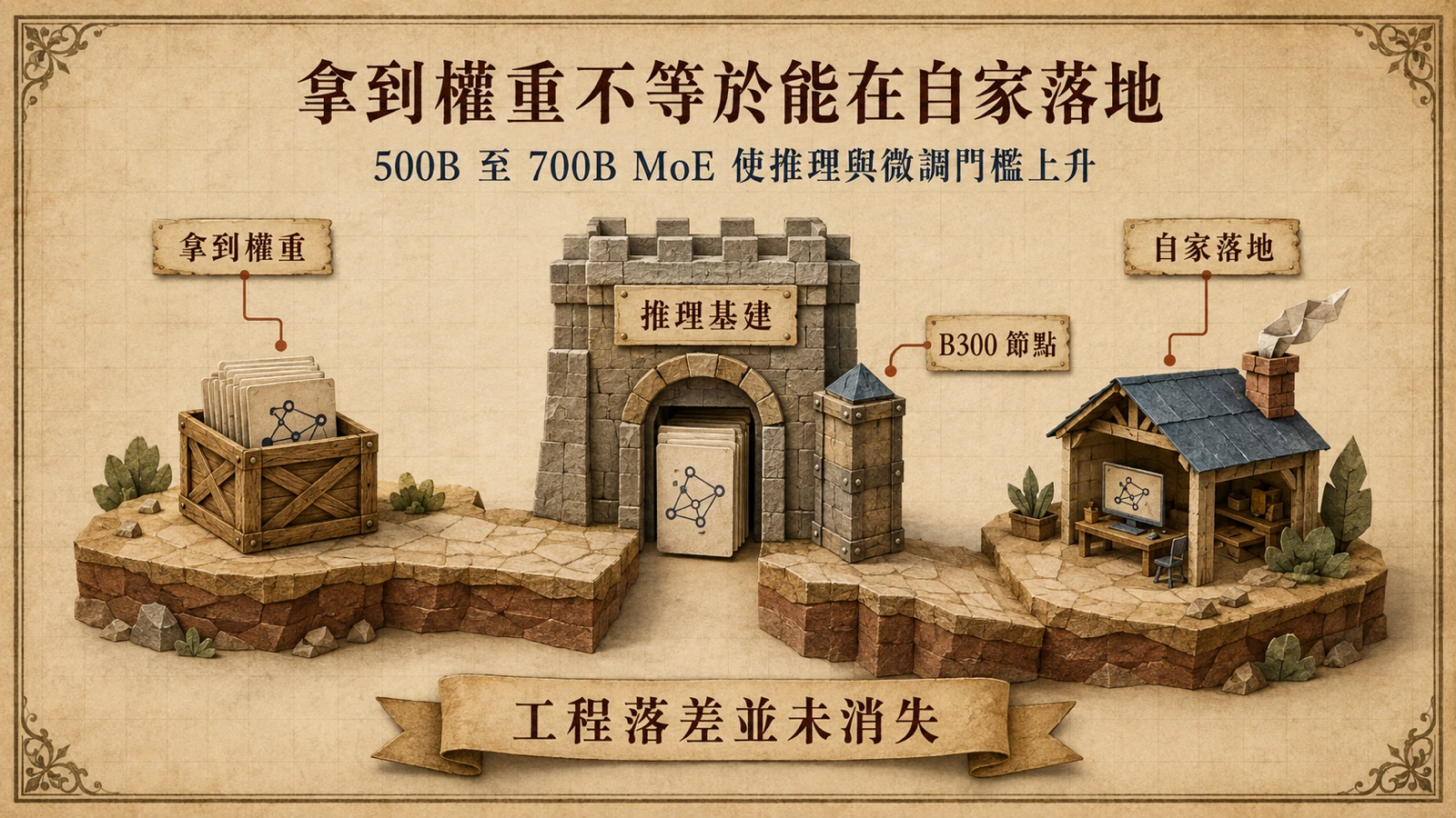 取得模型權重不等於完成部署，推理基礎設施與 B300 節點才是自建落地的主要瓶頸。