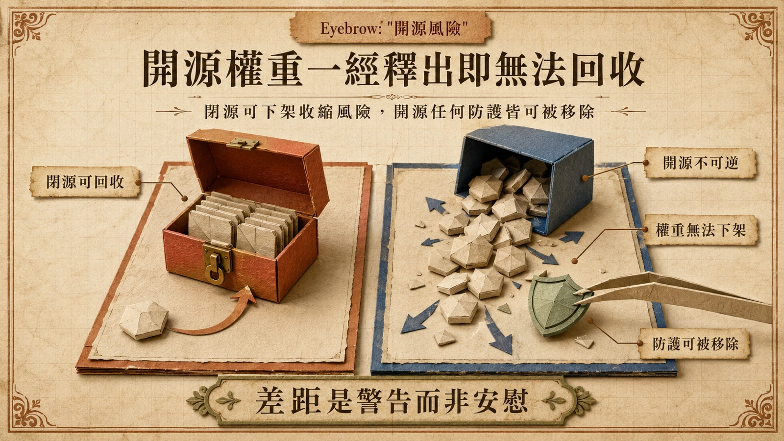 閉源模型可撤回權重與存取權；開源權重一旦發布，便難以阻止後續濫用。
