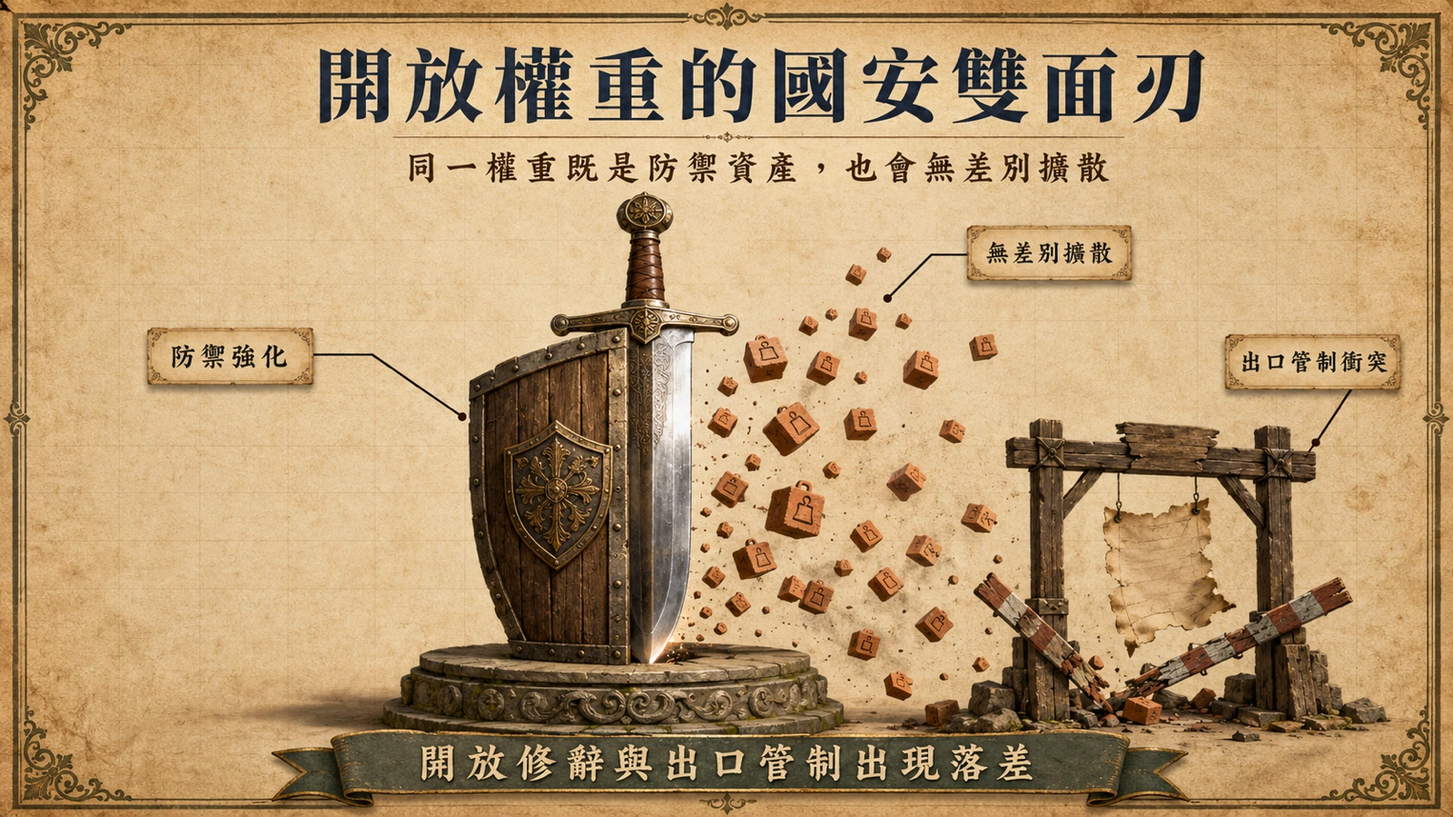 開放權重可強化防禦能力，也會隨下載擴散並削弱出口管制，形成國安上的雙面風險。