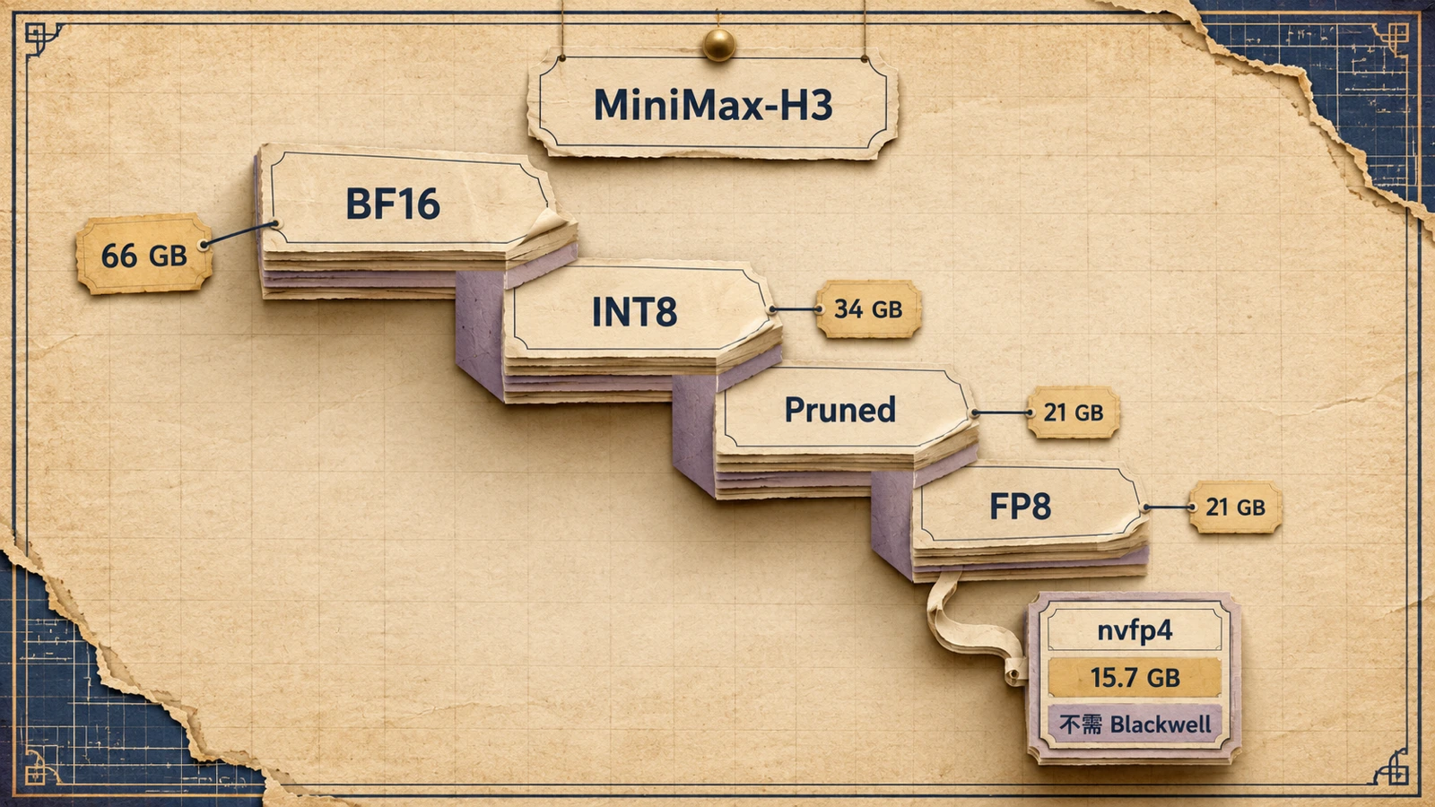同一份 MiniMax-H3 權重提供從 BF16 到 FP8 的多種量化格式，按顯存取捨畫質與速度。