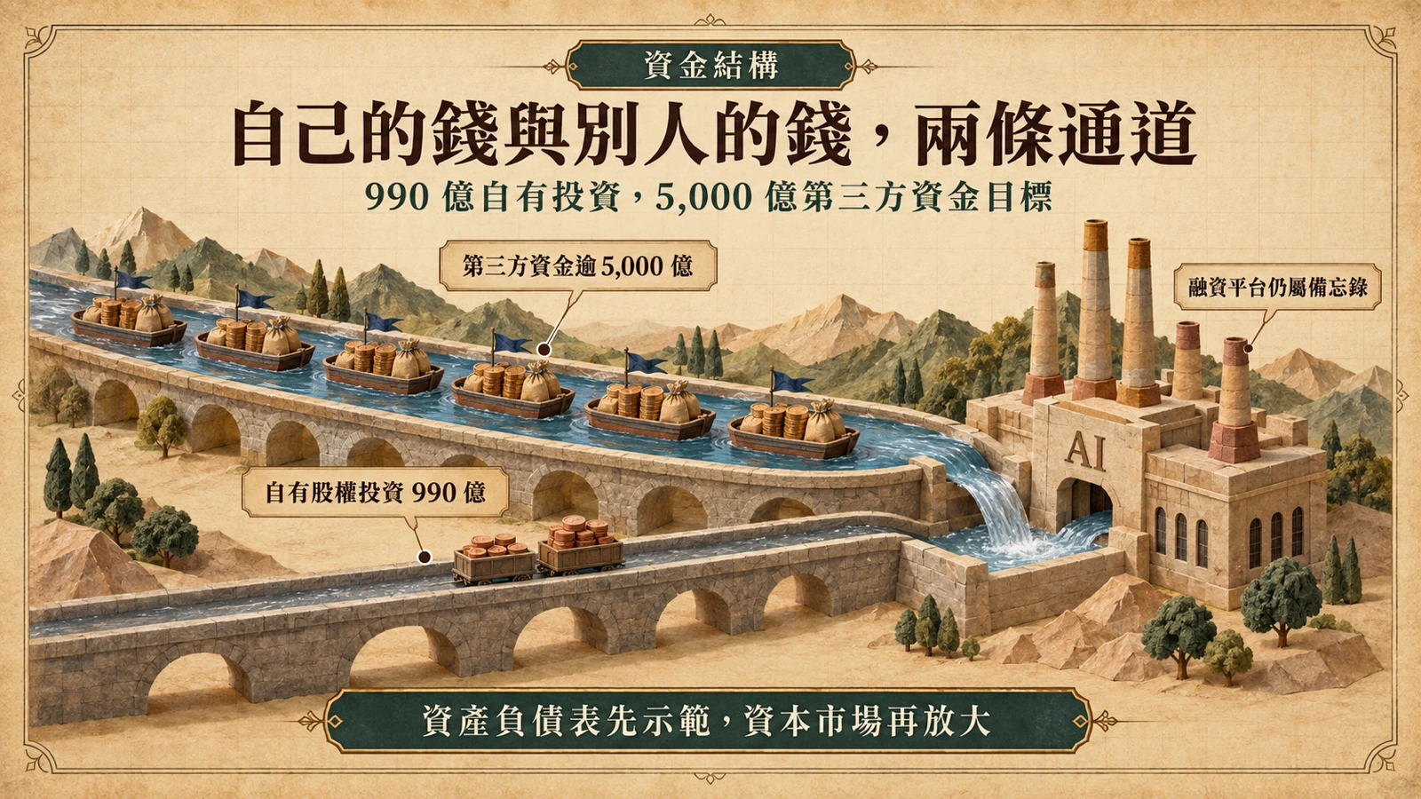 NVIDIA 以自有資金持有 990 億美元股權投資，另與六家金融機構合作推動目標逾 5,000 億美元的第三方融資平台。