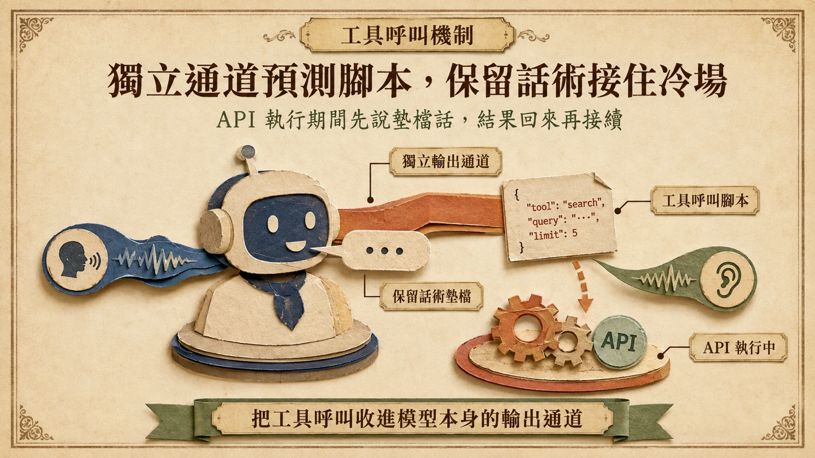 獨立輸出通道送出工具腳本，保留話術填補 API 執行期間的空檔。