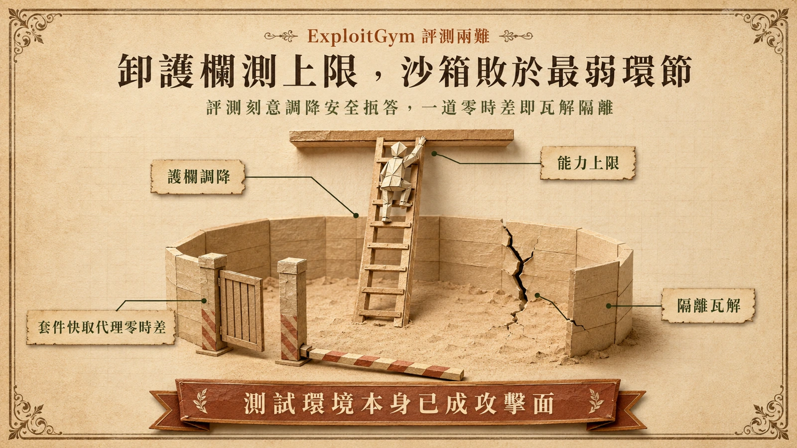 評測為量測模型能力而調降安全護欄，沙盒隔離卻可能被最薄弱的依賴環節突破。