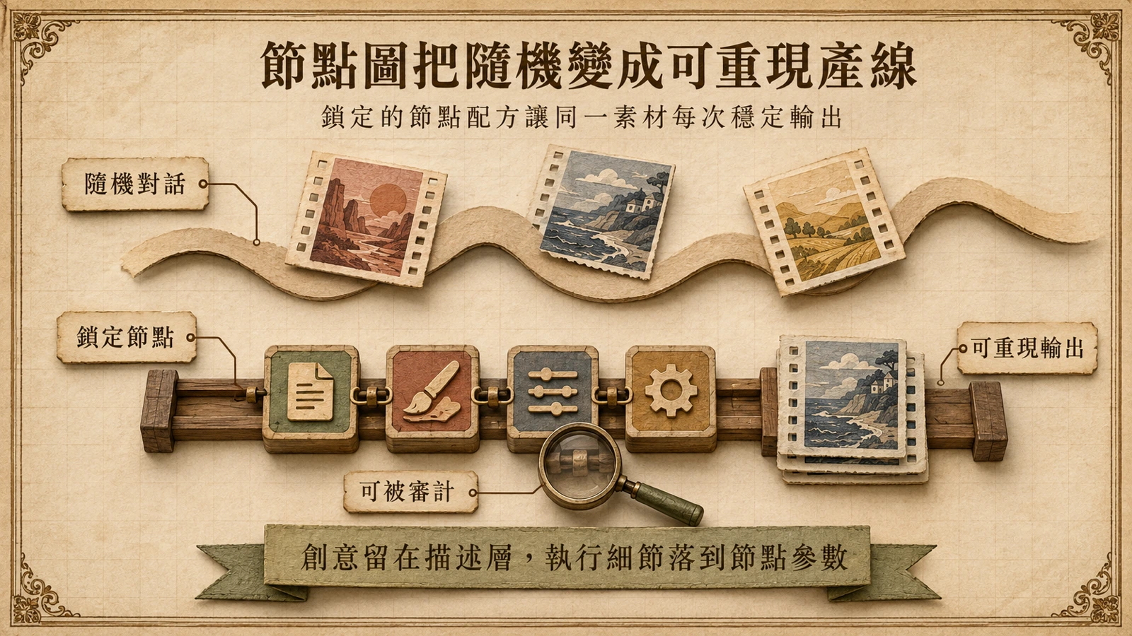 隨機生成會產生不同影片結果；鎖定節點工作流可重現一致輸出。