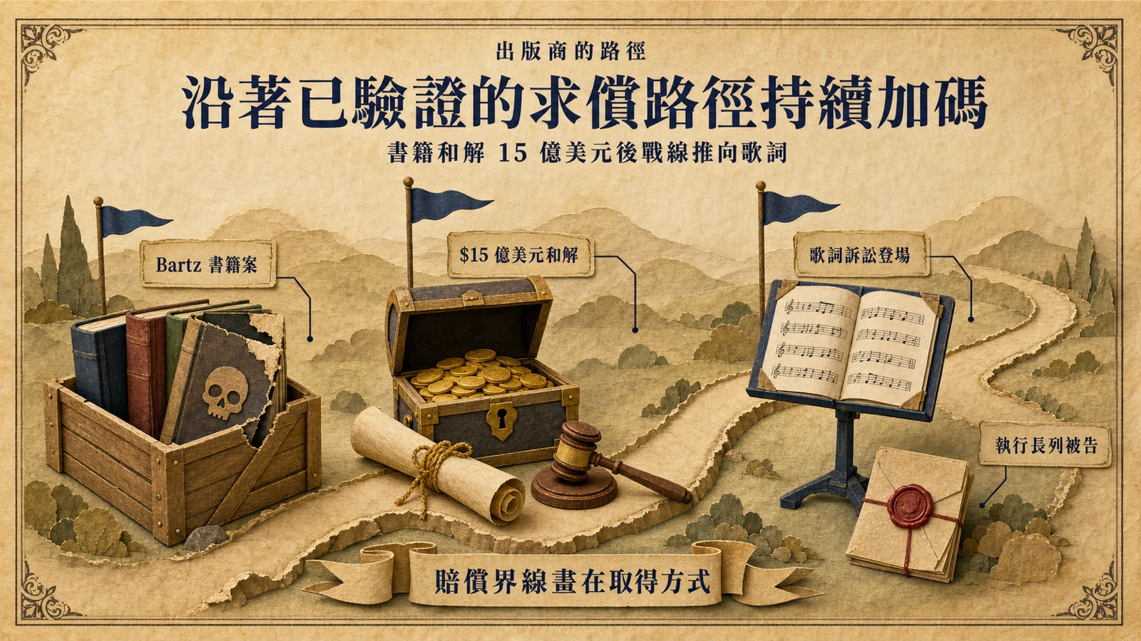 從書籍版權案到歌詞訴訟,出版方沿著已獲法院驗證的求償路徑持續升級。