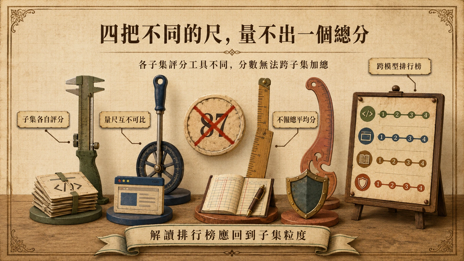 基準依程式庫、瀏覽器、辦公與安全四個子集分開排名，不提供單一總分。