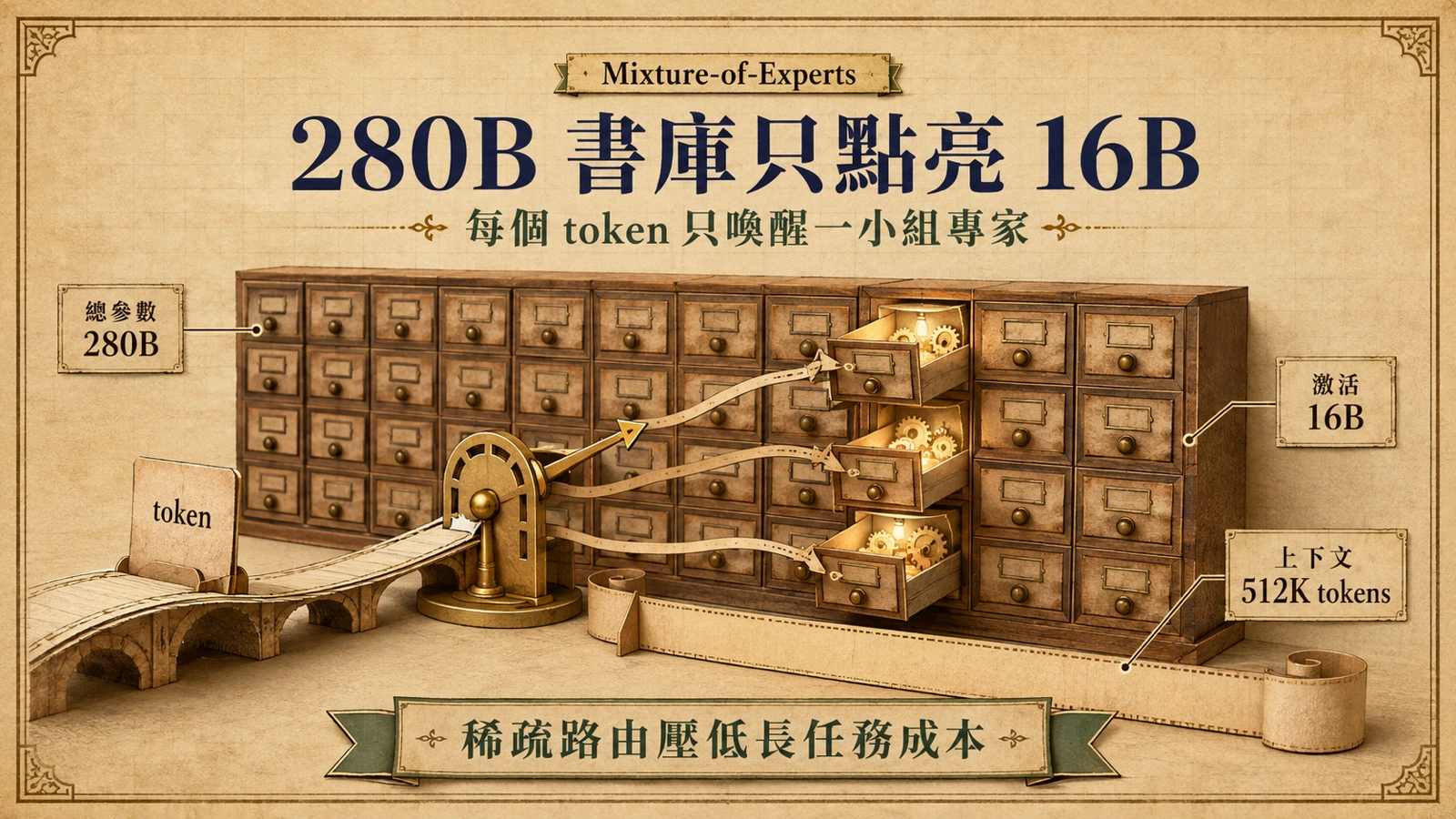 dots3-note Preview 採 MoE 架構,總參數 280B,但每次推理只激活 16B 參數,並支援 512K tokens 上下文。